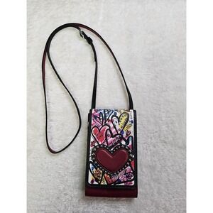 Brighton Think Love Phone Credit Card Organizer Crossbody Leather Heart Print